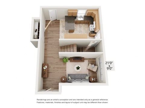 Floor plan for 2 beds, 1 bath, 960 sqft